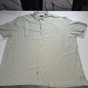Nat Nast Luxury Originals Mens XXL Sage Green 100% Silk Short Sleeve Camp Shirt